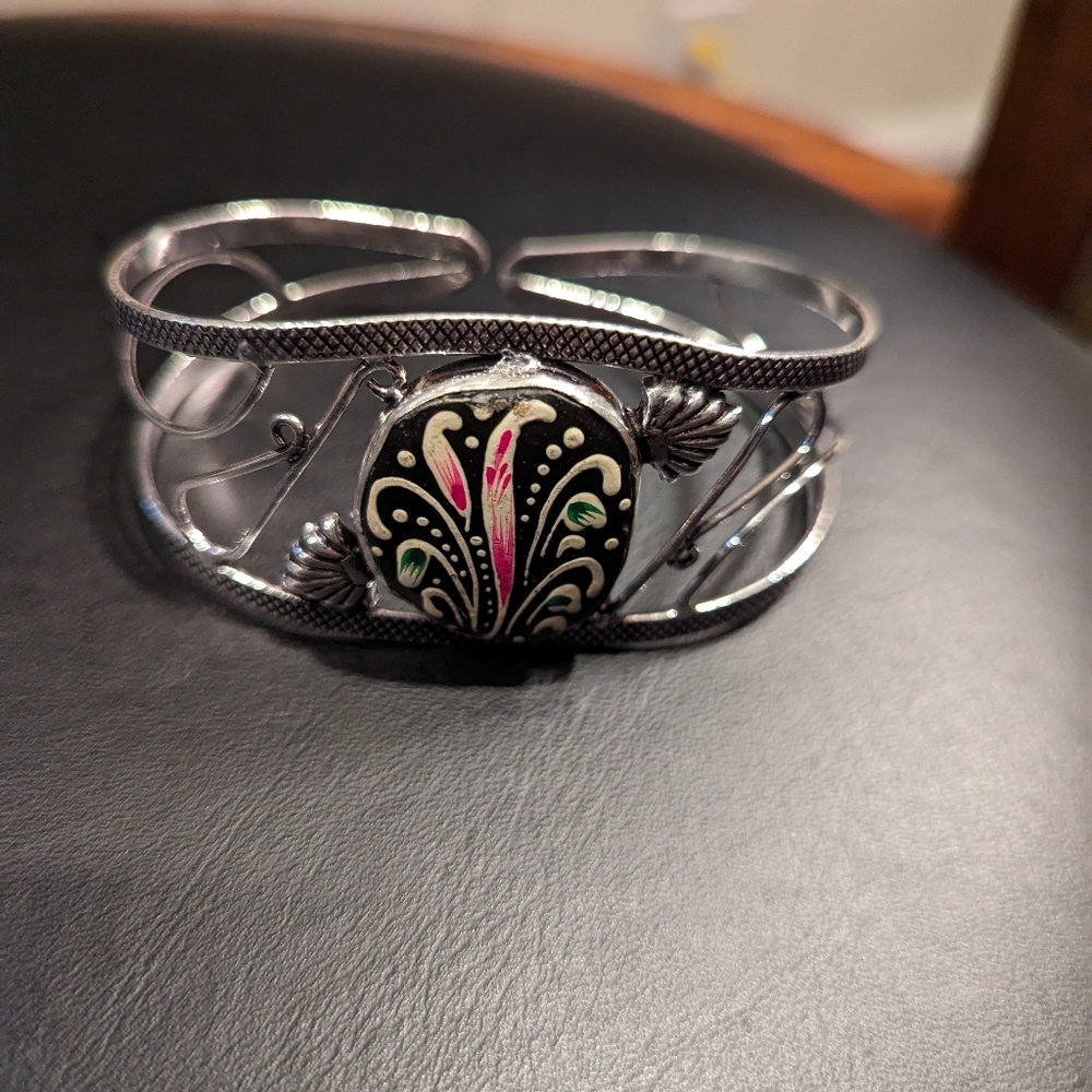 Beautiful Hand Painted Stone Cuff Bracelet